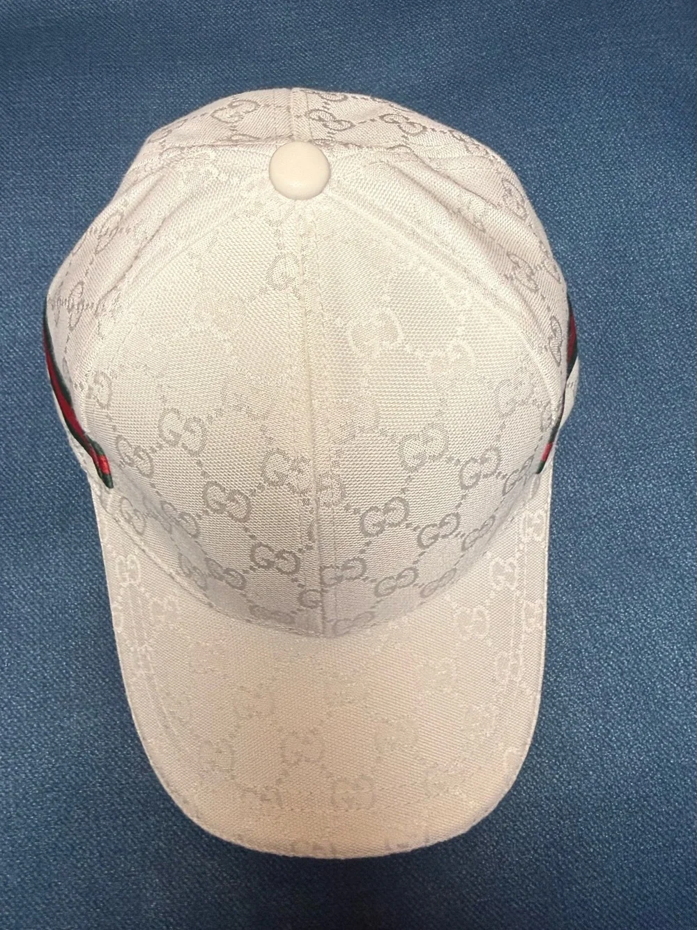 G G logo monogram Canvas Baseball Hat cap with Web Stripe in pristine white new